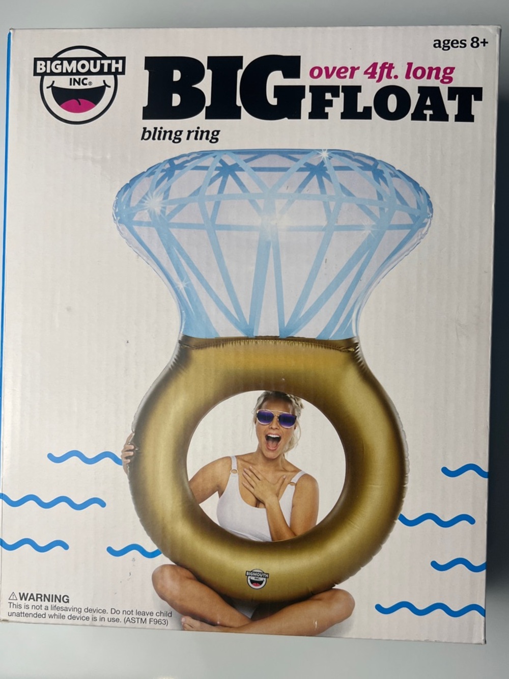 BigMouth Over 4ft Gold & Light Blue Big Float Bling Ring